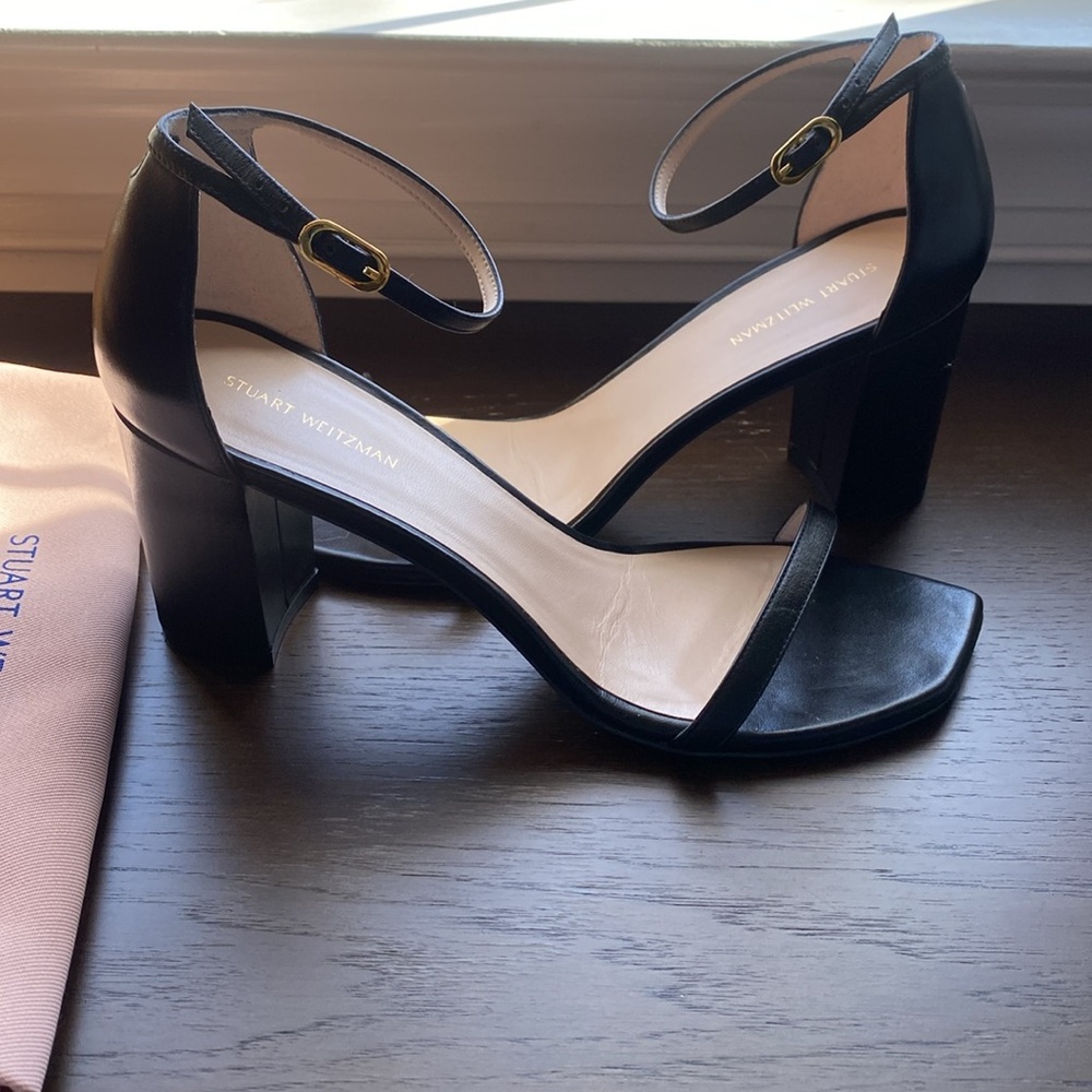 Stuart Weitzman Amelina Black Block Heel Sandals 8.5